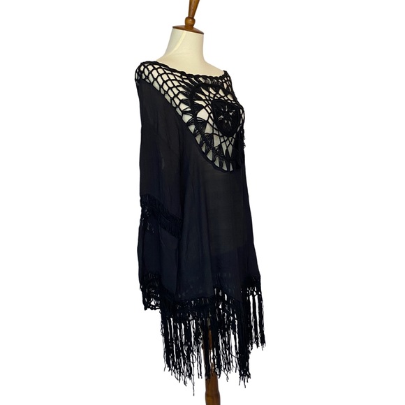Bohemian Black Beach Bikini Coverup with Fringe - Picture 6 of 13